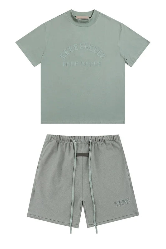 Mint green short-sleeved t-shirt with subtle brand rubberzied logo ideal for shorts sets hiphop and drawstring shorts streetwear