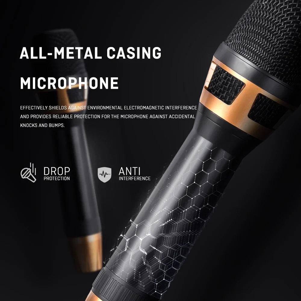 Black and gold all-metal wired karaoke microphone with hexagonal grip cable for dynamic microphone stage performance