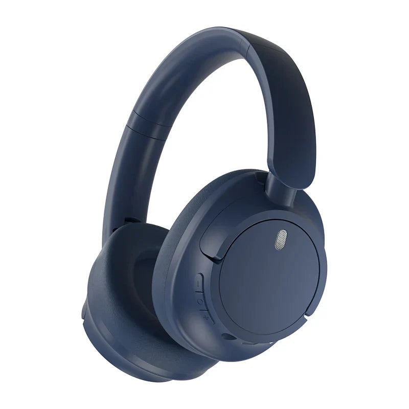 Navy blue wireless bluetooth headphones with soft cushions and sleek design for gamer headset hifi use