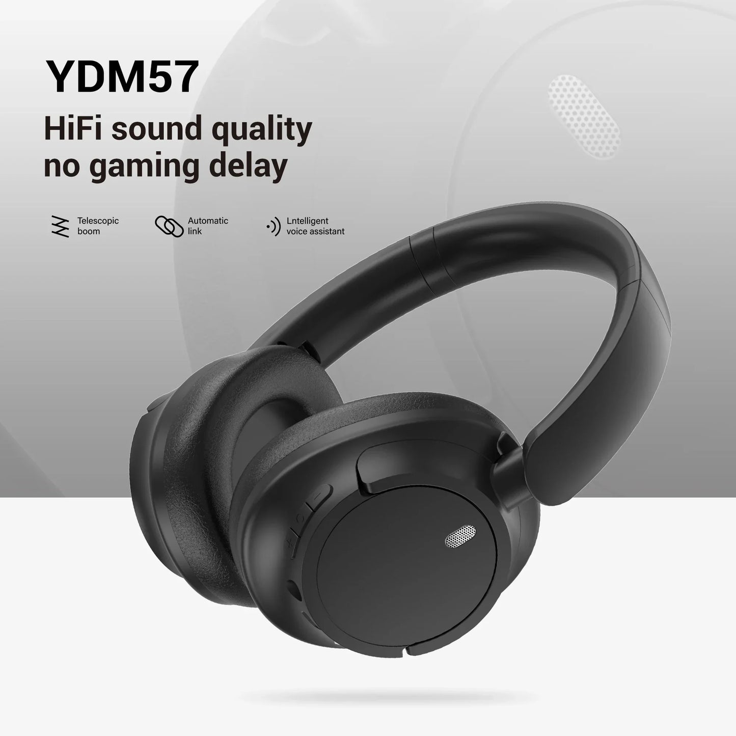 Black wireless bluetooth headphones with matte finish over-ear design for gamer headset hifi and earphones wireless gamer use
