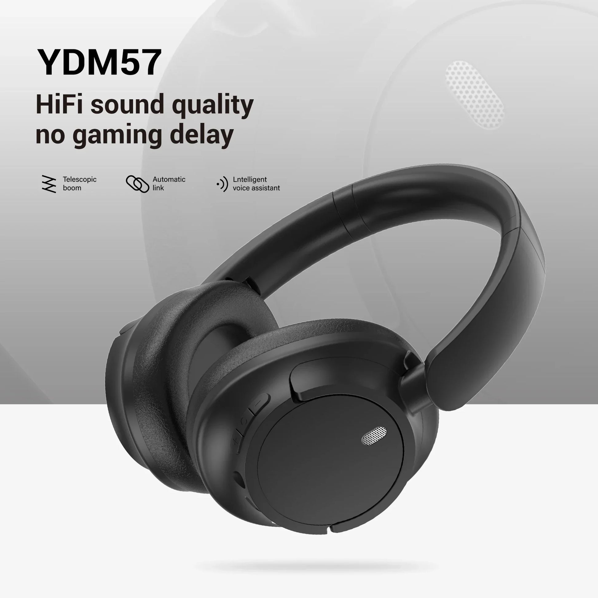 Black wireless bluetooth headphones with matte finish over-ear design for gamer headset hifi and earphones wireless gamer use