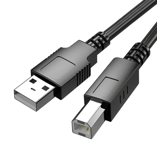 Black usb a to b cable with matte finish and reinforced strain relief for brother hp epson samsung label printers