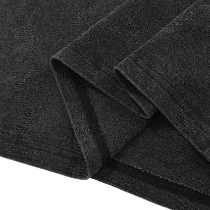 Dark heathered black cotton t-shirt fabric with soft textured weave and vampurr cat graphic for streetwear retro movie style