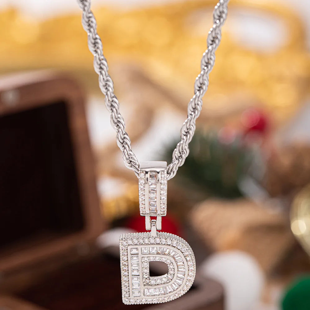 Silver diamond-encrusted letter d pendant white zircon on twisted rope chain chain wedding jewelry stone necklaces