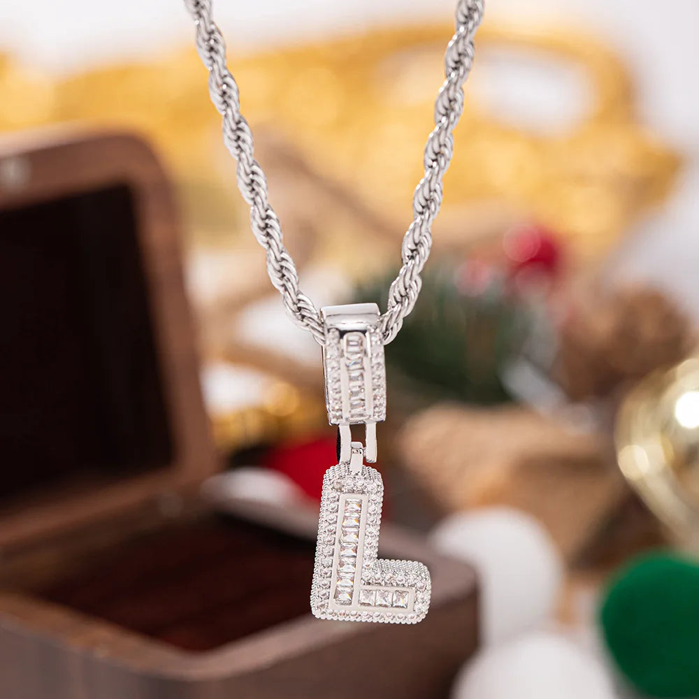 A sparkling silver pendant white zircon letter l charm on twisted rope chain for chain wedding jewelry and stone necklaces