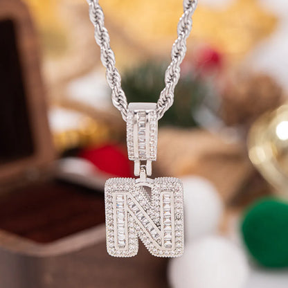 Silver diamond-encrusted letter n pendant white zircon on twisted rope chain chain wedding jewelry stone necklaces