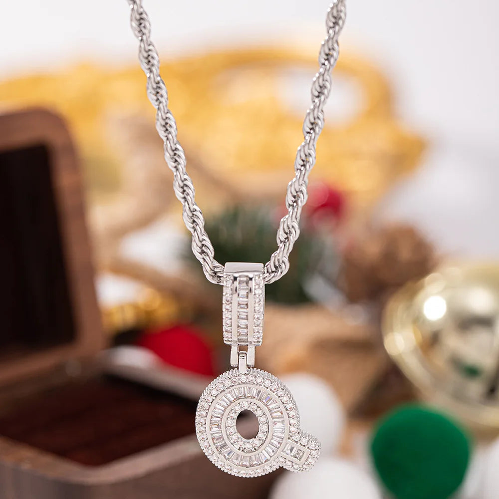 Silver diamond-encrusted q initial pendant on twisted rope chain featuring pendant white zircon for chain wedding jewelry