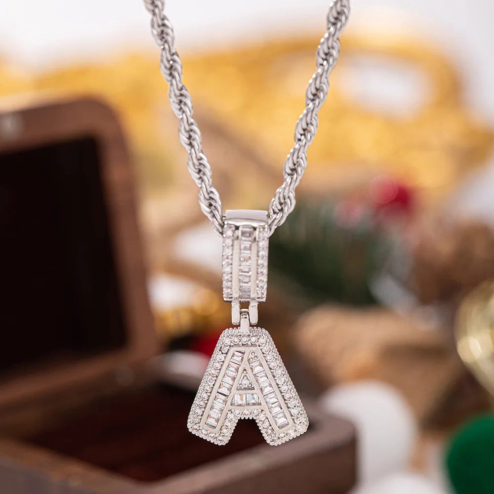 Silver letter a pendant white zircon on twisted rope chain elegant stone necklaces perfect chain wedding jewelry gift