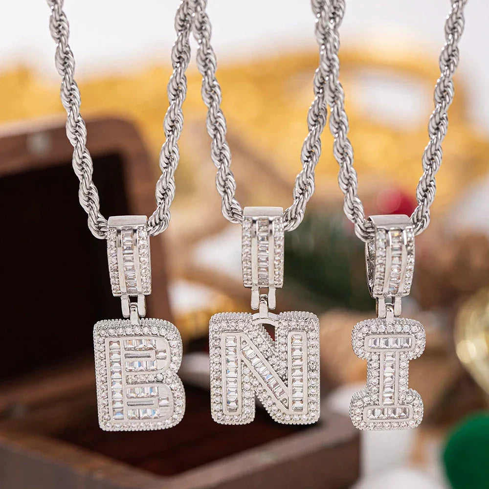 Silver pendant white zircon letter pendants on thick chain wedding jewelry stone necklaces for women gifts