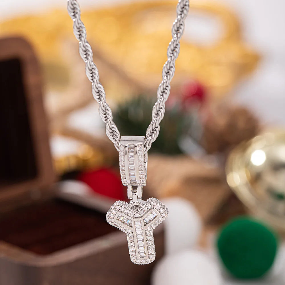 Silver y initial pendant white zircon on twisted rope chain chain wedding jewelry stone necklaces for women
