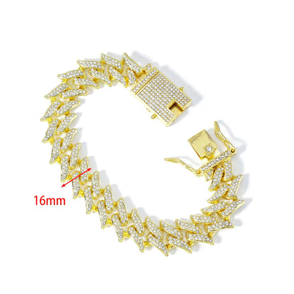 Gold-colored cuban link bracelet with clear sparkling paved rhinestones rapper design for men miami curb style