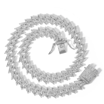 Silver-toned men miami curb cuban necklace suit with bold chain and paved rhinestones rapper design clasp