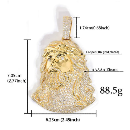 Gold-plated copper jesus piece pendant with cubic zirconic paved stones for necklace men rapper jewelry rose gold color