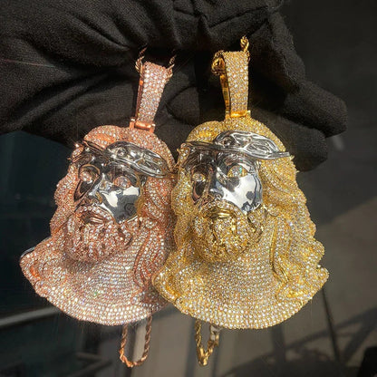 Two cubic zirconic paved jesus piece pendants in rose gold and yellow gold for necklace men rapper jewelry