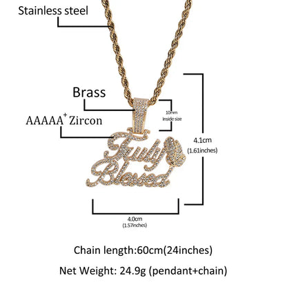 Gold-toned praying hand letters pendant with aaaa+ zircon stones on stainless steel chain men rapper jewelry