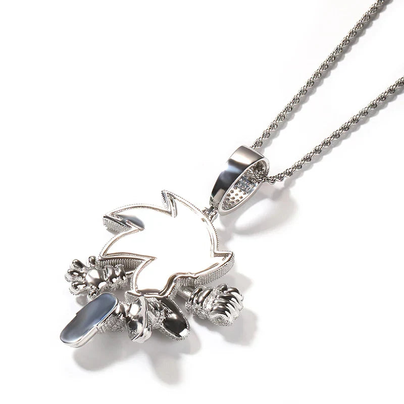 Silver stainless steel pendant necklace with stone paved bling and cartoon characters pendants for men rapper jewelry
