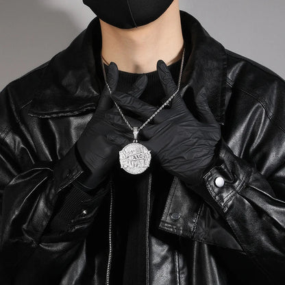Silver stone paved bling ice cube pendant necklace with family round pendants for men rapper jewelry in silver color
