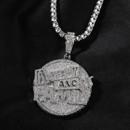 Silver stone paved bling ice iced pendant necklace with circular family round pendant featuring bold and for men rapper jewelry