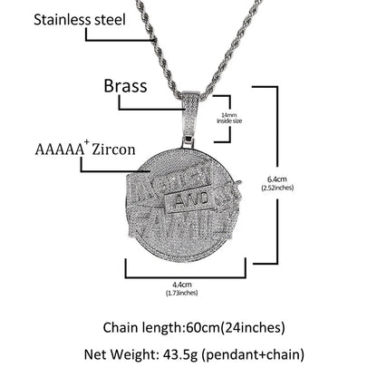 Silver stone paved bling family round pendant with engraved text stainless steel brass men rapper jewelry