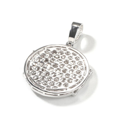 Silver stone paved bling family round pendant with clear faceted stones for men rapper jewelry iced out style