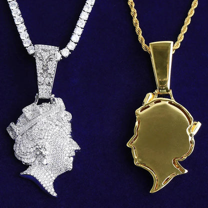 Silver and gold diamond-encrusted queen elizabeth pendants with intricate detailing men rapper jewelry rose gold accents