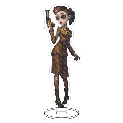 Steampunk style hip hop anime female standee in brown and black holding a revolver from lucky guy reznik emma woods helena series