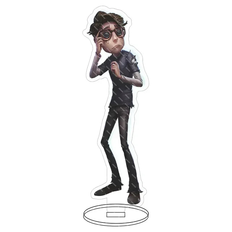 Black acrylic hip hop anime standee of lucky guy reznik with dark hair glasses and distressed outfit desk decor toy
