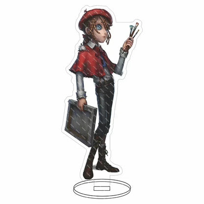 Red beret-wearing hip hop anime acrylic figure with braided hair holding paintbrushes from lucky guy reznik emma woods helena series