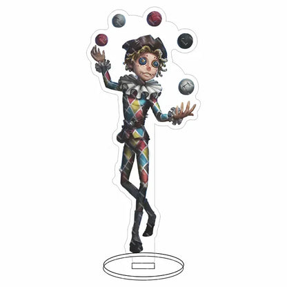 Colorful diamond patterned jester figurine with white ruffled collar on acrylic base hip hop anime lucky guy reznik model