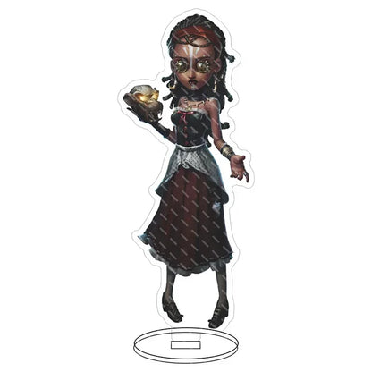 Acrylic standee of hip hop anime character with dark skin, steampunk goggles, and golden accents from lucky guy reznik emma woods helena
