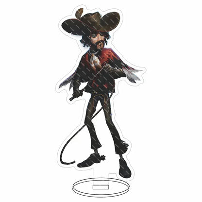 Black and red hip hop anime lucky guy reznik diy acrylic standee with cowboy hat feathered collar and detailed boots