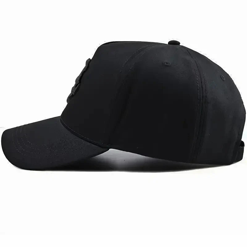 Black hip hop baseball cap with subtle anchor embroidered logo made of cotton for outdoor sun protection