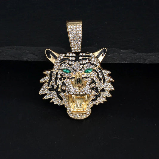 Gold plated hip hop big 3d tiger pendant necklace with crystal iced out design and nickel free fashion charm jewelry