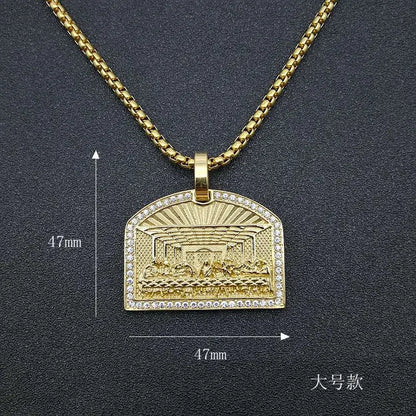 Gold stainless steel supper geometric square pendant necklace with clear crystals hip hop bling men rapper jewelry