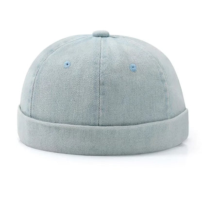 Light blue hip hop blue denim washed cotton landlord hat with folded edge brimless sailor design for streetwear