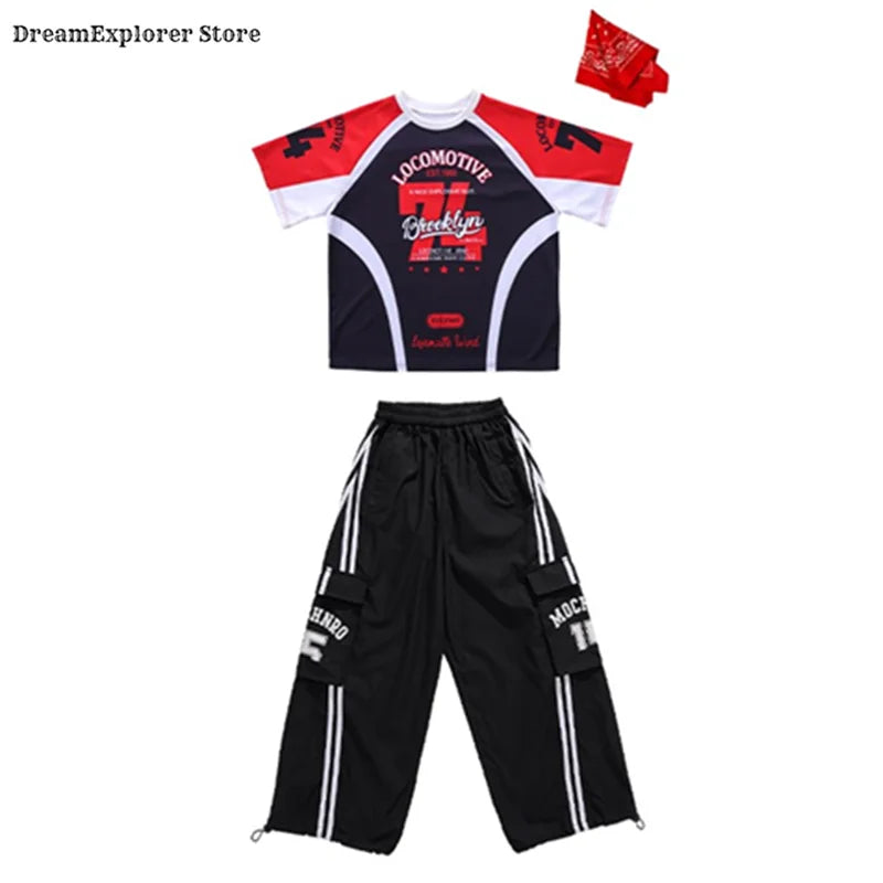 Black and red graphic tee with white accents featuring locomotive brooklyn text for hip hop boys kids jazz costumes