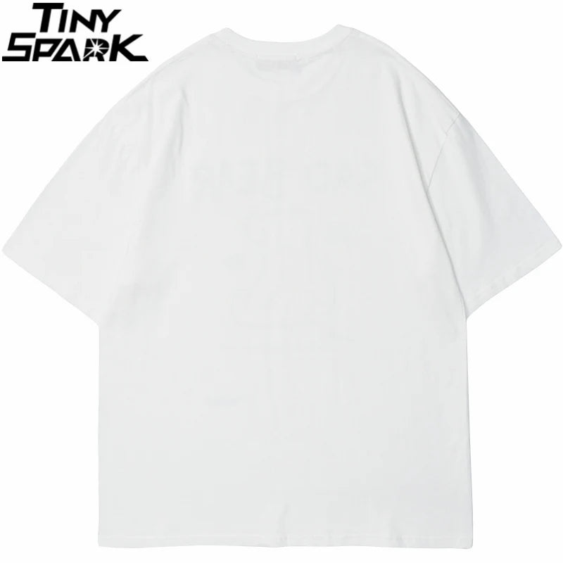 White oversized hip hop cartoon girl cat japanese kanji print shirt streetwear harajuku soft cotton fabric tee