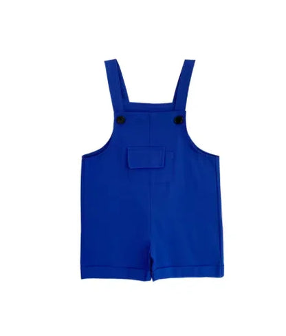Bright blue denim hip hop children suspender shorts girls dungaree with black button fastenings and front pocket