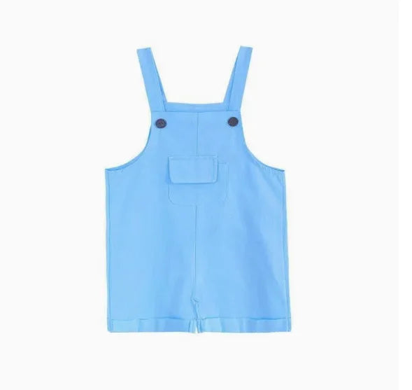 Light blue denim hip hop children solid overalls with black buttons and front pocket suspender shorts girls candy color short