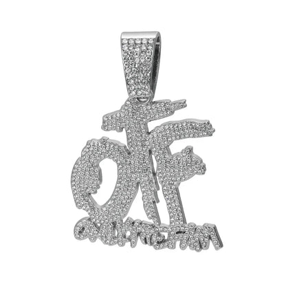 Silver hip hop fashion otf pendant cuban chain necklace with clear cubic zirconia, suitable for women rock party wear