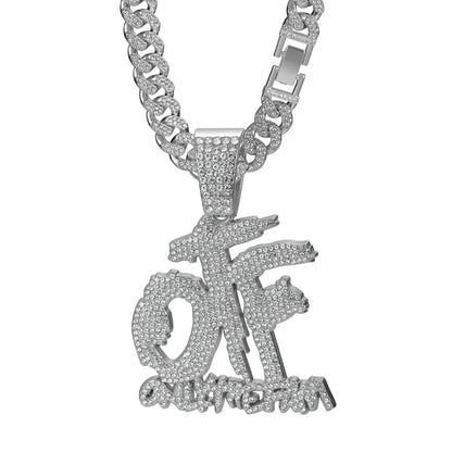 Silver diamond-encrusted off the grid pendant on matching chain hip hop fashion otf pendant cuban for women rock party