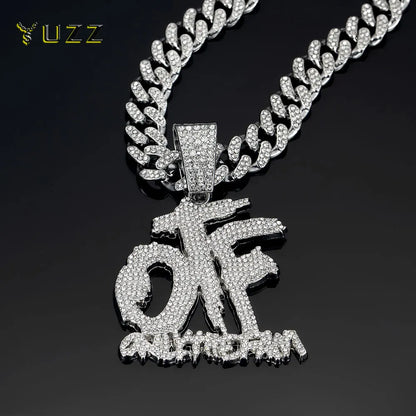 Silver chain necklace with diamond encrusted off pendant and american lettering hip hop fashion otf pendant cuban women rock party