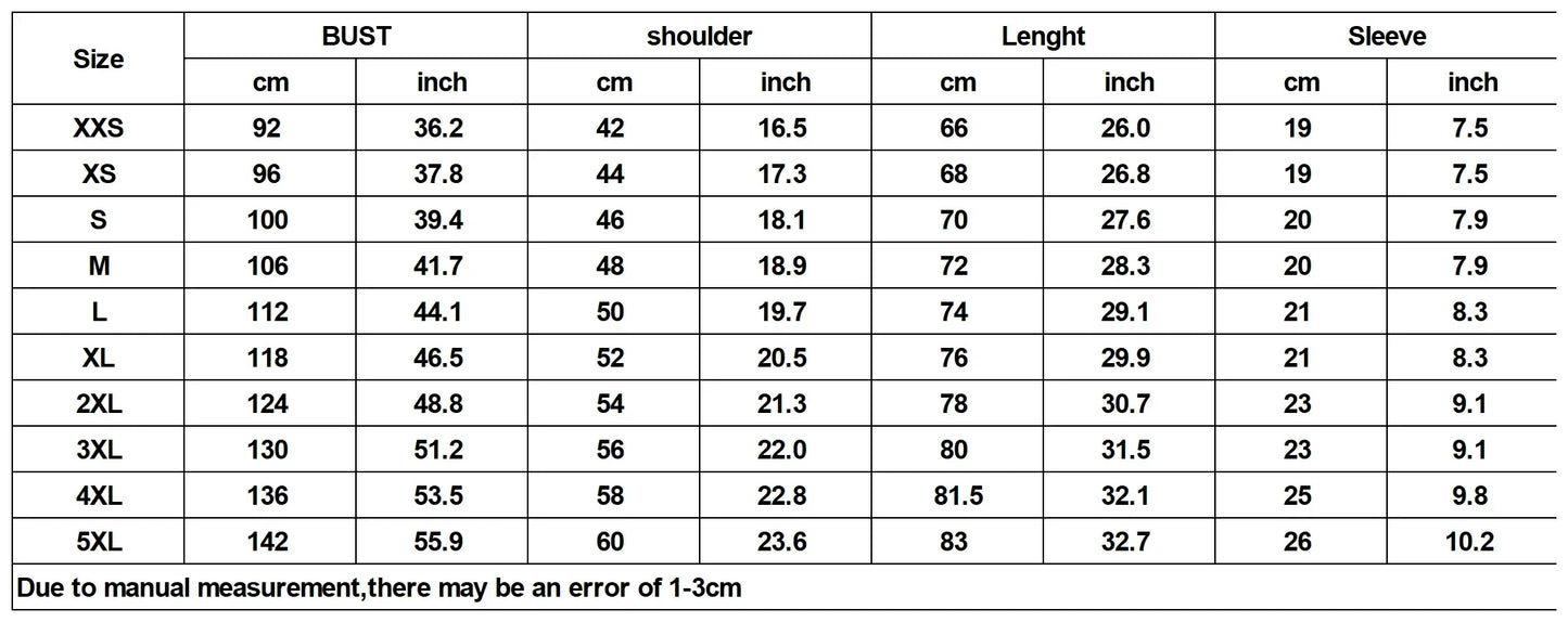 Size chart for hip hop flame men personality streetwear shirts summer harajuku in cm and inch from xxs to 5xl