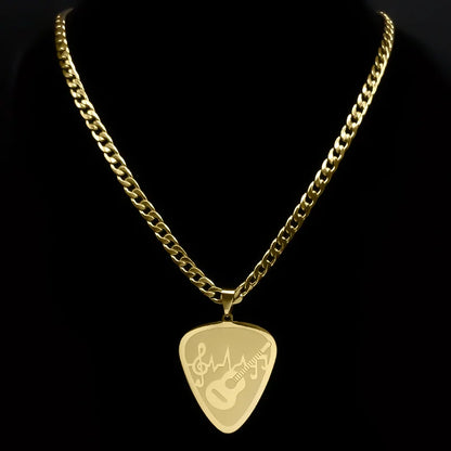 Gold-colored hip hop guitar pick pendant necklace for men steel gold plated stainless steel jewelry colar n3003gd
