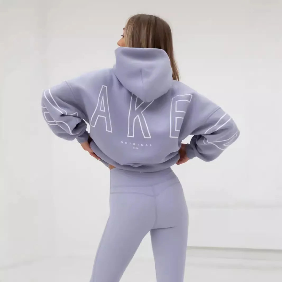 Lavender oversized hoodie men y2k with white outlined lettering and matching leggings in retro gothic punk style harajuku high street