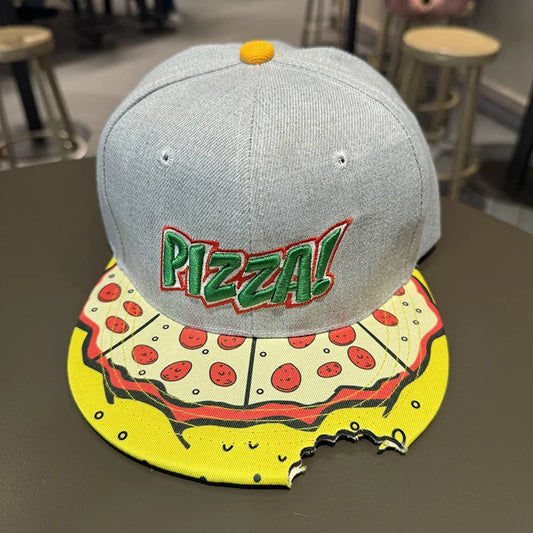Gray snapback hip-hop hat for women celebrity baseball with yellow pizza brim design for autumn big head and summer street dance