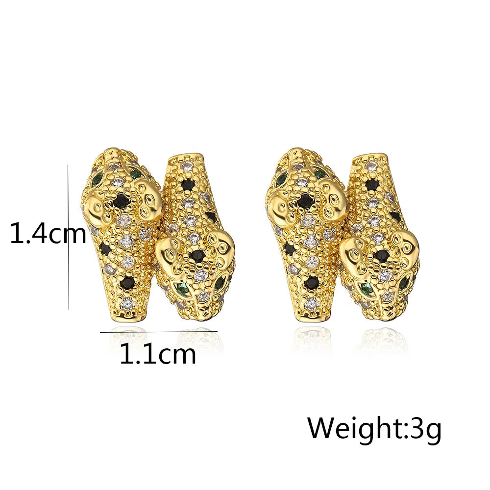 Gold-plated quality leopard hoop earrings with aaa cz stone row for women girls stainless steel hip-hop jewelry