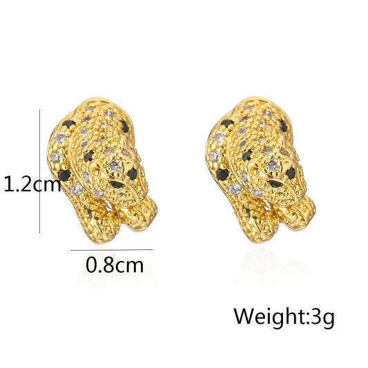 Gold-plated quality leopard hoop earrings for women girls stainless steel with aaa cz stone and black gemstone accents