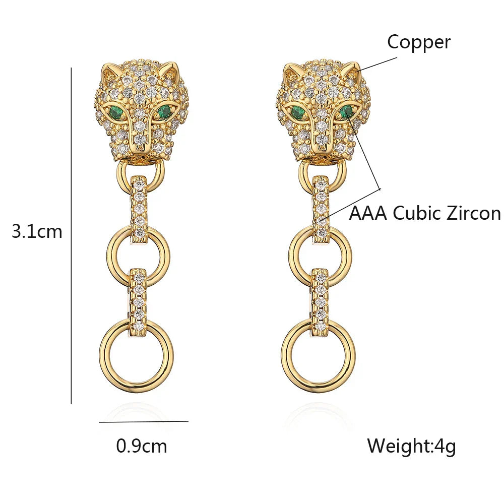 Gold-toned quality leopard hoop earrings for women girls stainless steel with aaa cz stone embellishments