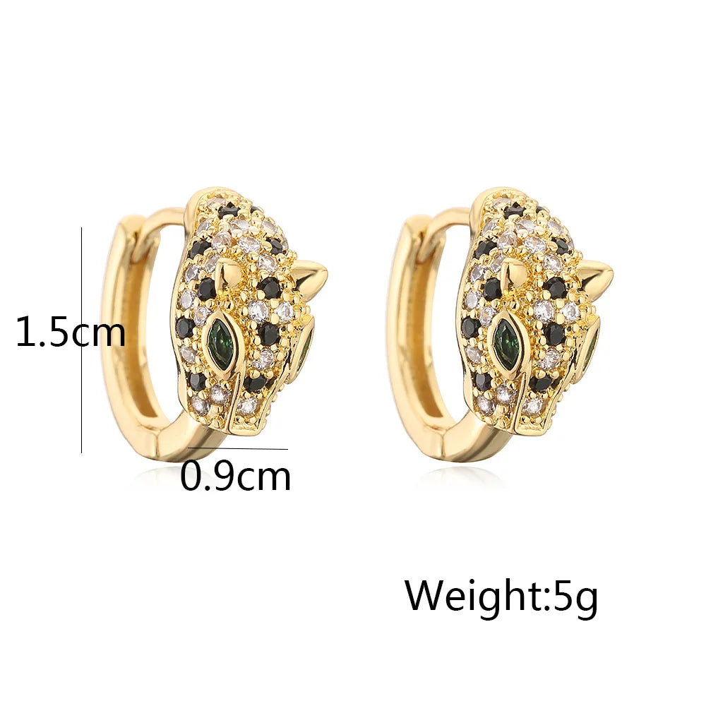 Gold-tone quality leopard hoop earrings for women girls stainless steel with aaa cz stone and green gemstone eye